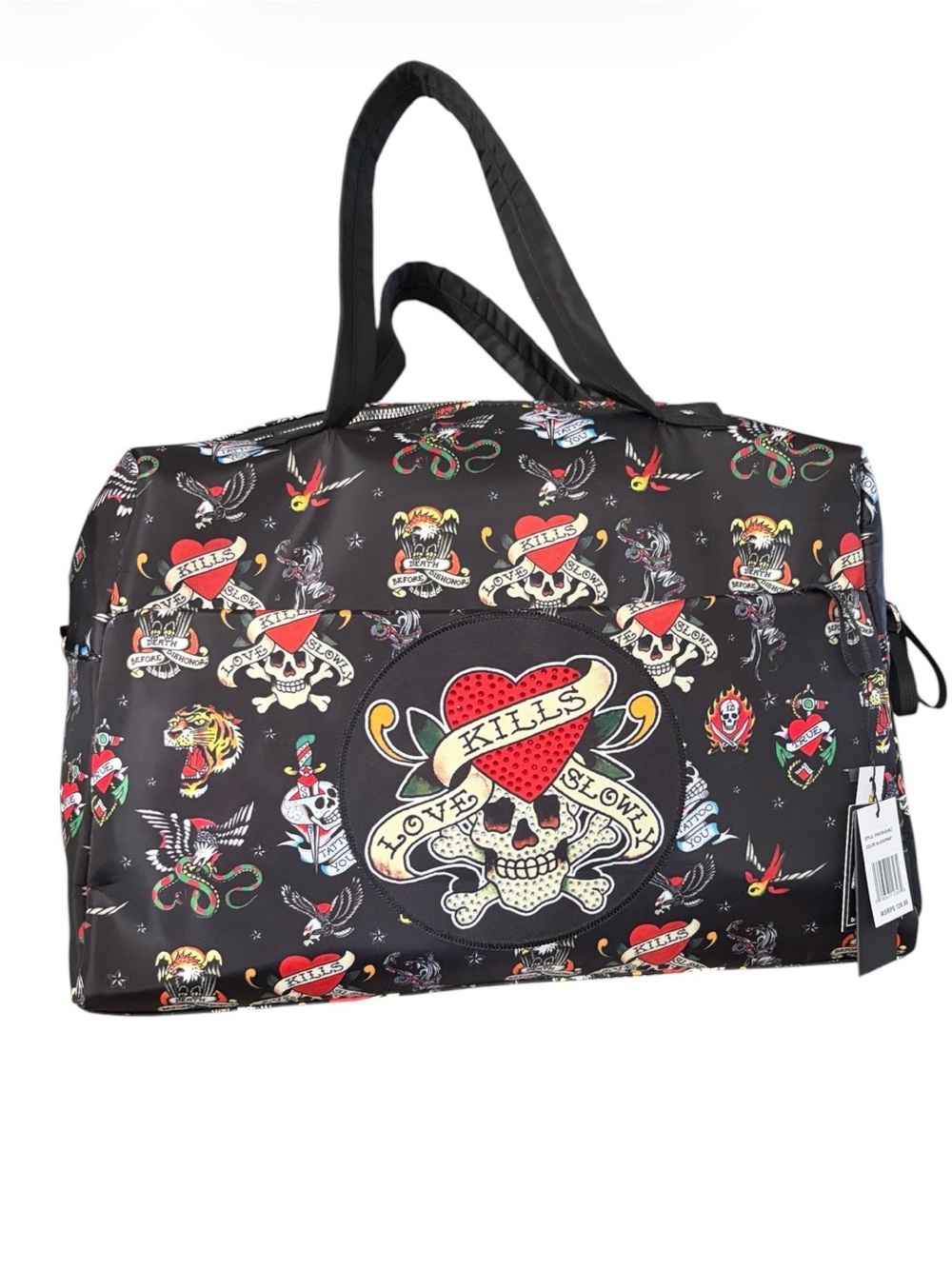 ED HARDY duffel bag NWT black with skull print Love Kills Slowly